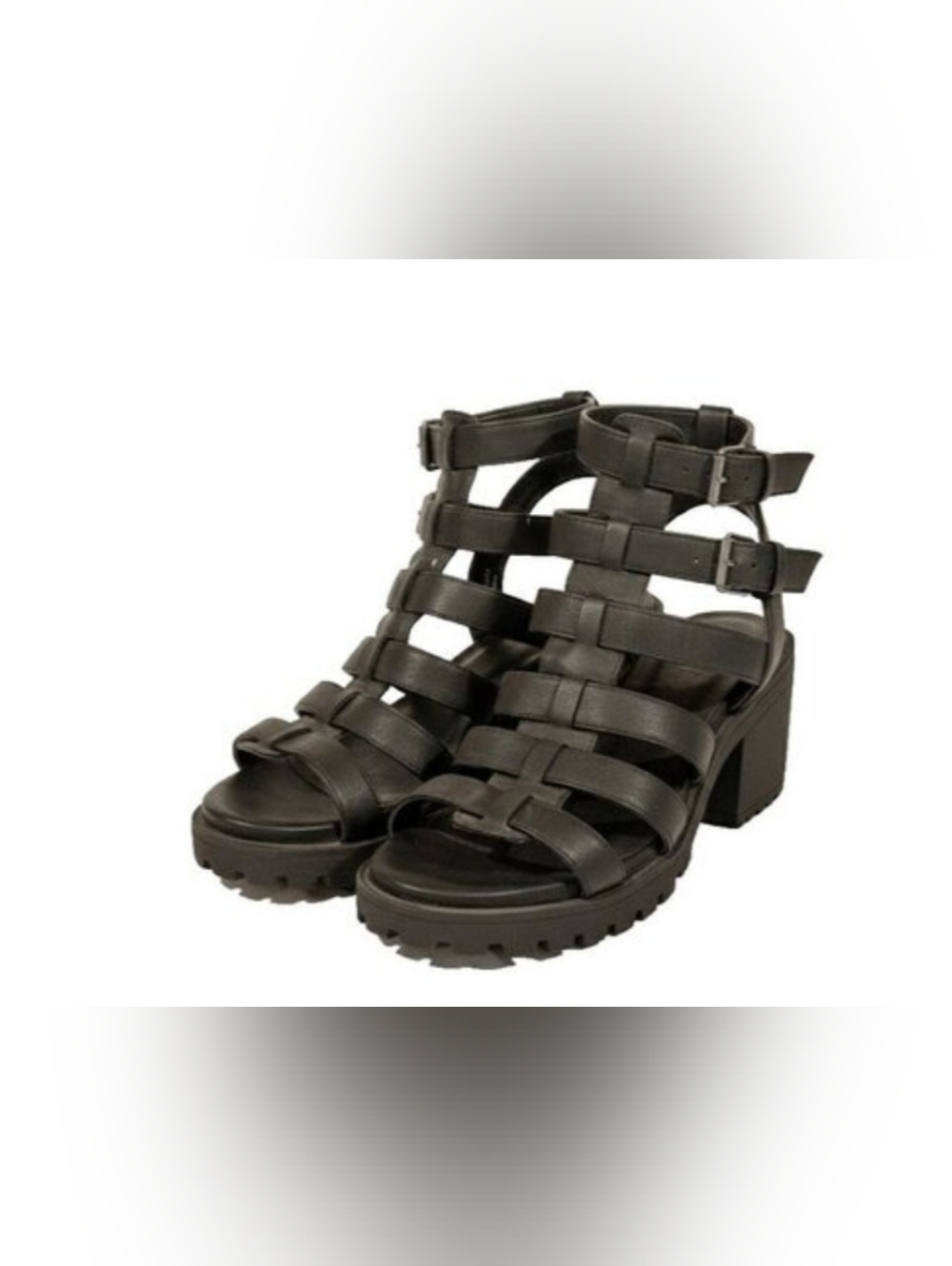 Dirty Laundry Black Caged Gladiator Sandals Block Heel Lug Sole Womens‎ 8.5 / 39